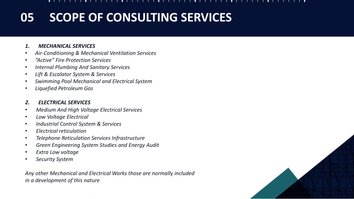 Mechanical and electrical engineering consulting